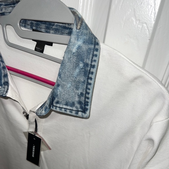 Diesel white short sleeve denim collar polo shirt - Picture 4 of 6